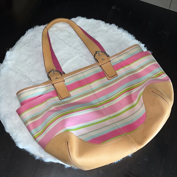 Coach Leather Heritage Stripe Diaper Bag - Picture 4 of 10